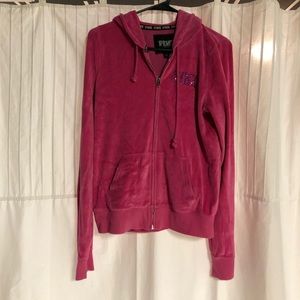 Pink velvet like zip up jacket